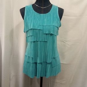 CDW Pleated Sleeveless Turquoise Top Blouse Accordion Pleat